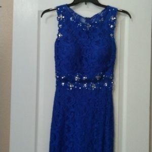 Long blue lace formal dress